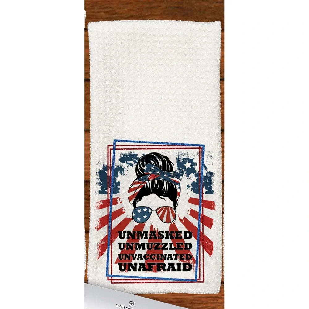 Unmasked, unmuzzled, unvaccinated,‎ unafraid, 4th of July, Set of 3 towels